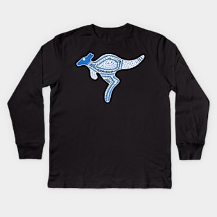 Aboriginal Art - Kangaroo Blue Kids Long Sleeve T-Shirt